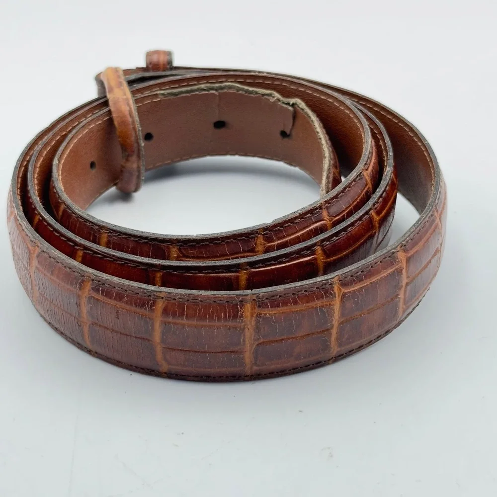 Alexander Julian Mens Brown Crocodile Emboss cowhide Bonded Leather Belt 42 USA‎